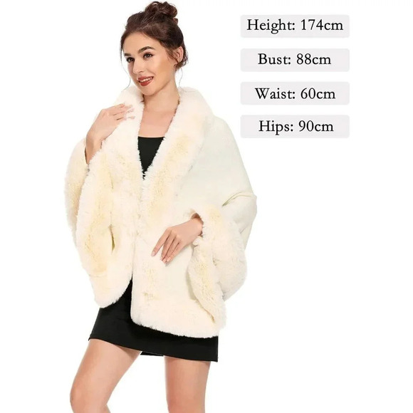 Zlyc Women Winter Faux Fur Shawl Stole Warm Wrap Cape - Beige - Picture 2 of 8